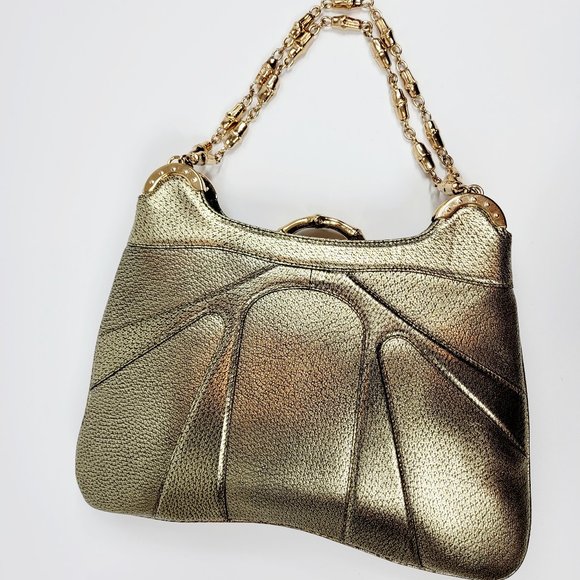 Gucci Gold Chain Link Gold Bamboo Bag - Picture 4 of 11